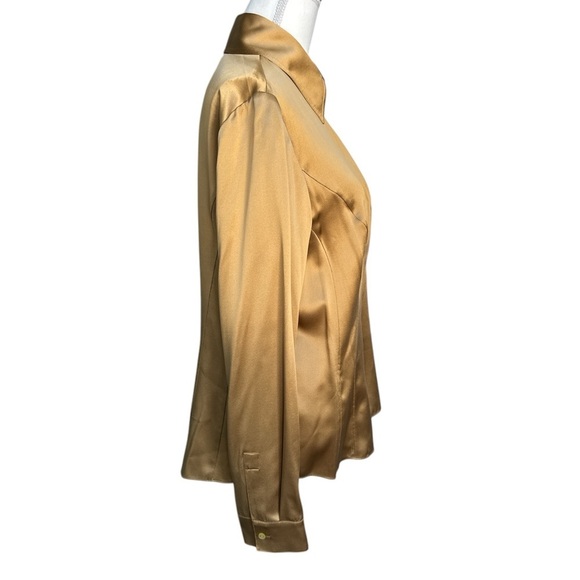 Almost new -Lafayette 148 size 14 100% silk satin gold blouse - Picture 6 of 9